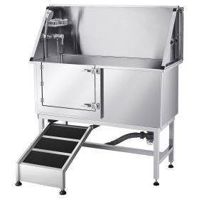 Stainless Steel Dog Washing Station, 50 inch Pet Grooming Tub w/ Ramp, PE Water Filter Board Stainless Steel Dog Washing Station, 50 inch Pet Grooming Tub w/ Ramp, PE Water Filter Board