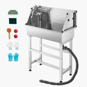 34 Inch Stainless Steel Dog Washing Station, Pet Grooming Tub with Hot & Cold Faucet, Showerhead, Storage Rack, No-Bend All-in-One Bathtub 34 Inch Stainless Steel Dog Washing Station, Pet Grooming Tub with Hot & Cold Faucet, Showerhead, Storage Rack, No-Bend All-in-One Bathtub